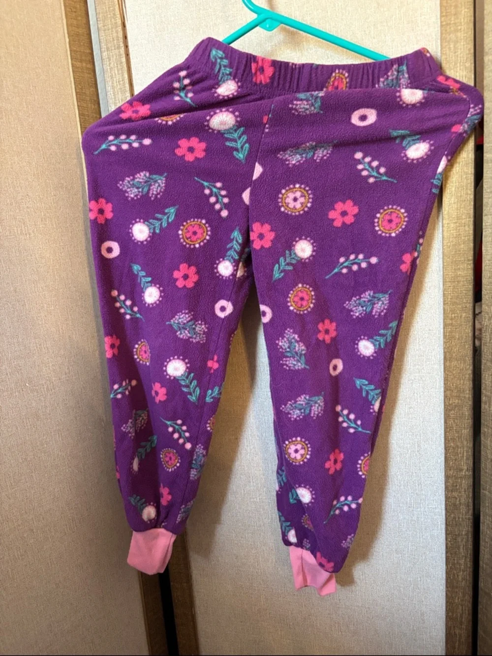 Purple Floral Fleece Lounge Pants with Pink Cuffs Cuddl Duds Small 6/6X